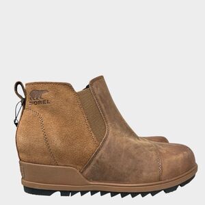Sorel Chelsea Wedge Boots 7.5 Evie Brown Pull On Casual Heels
